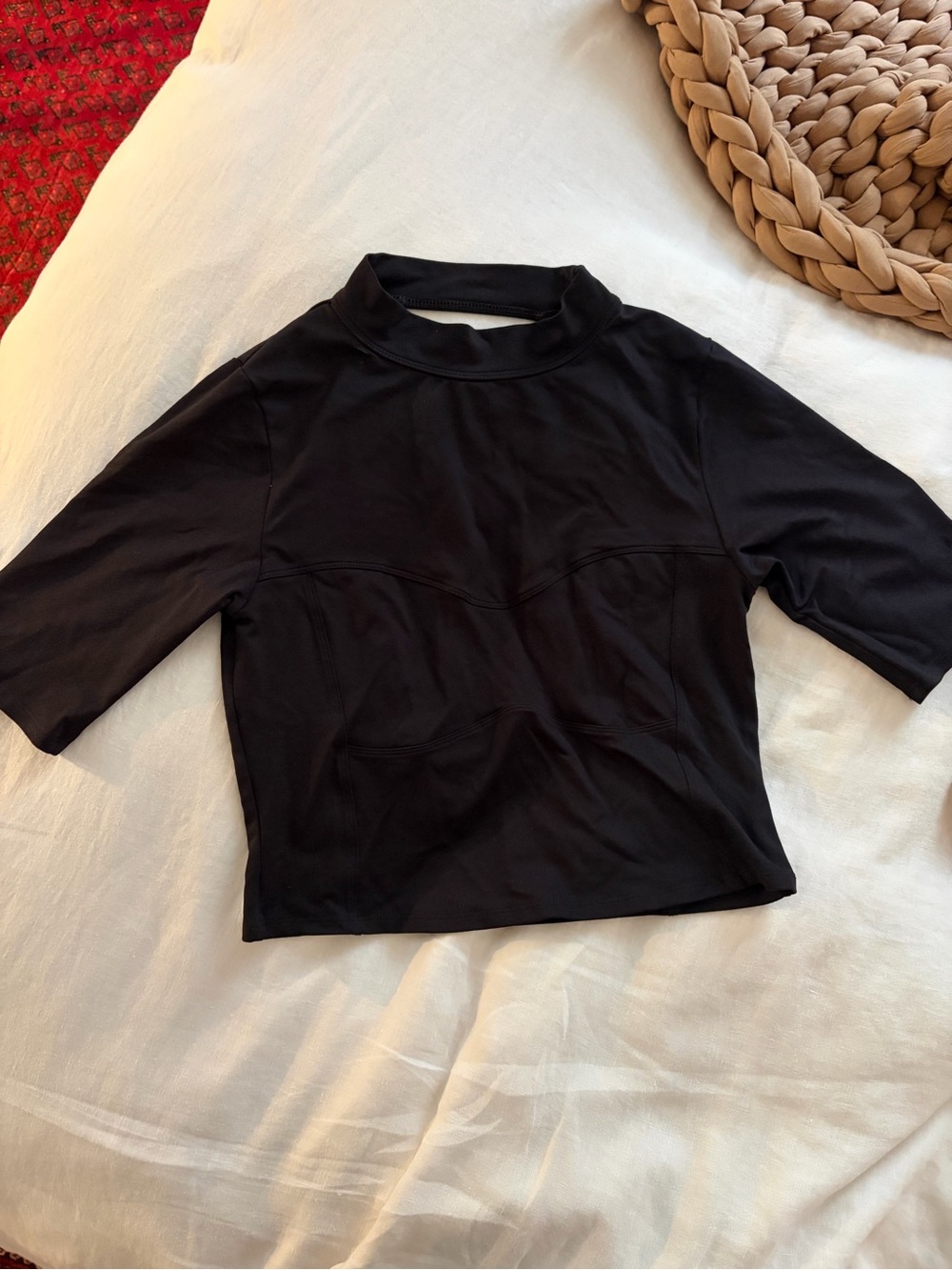 Black Mock Neck Crop Top with Short Sleeves